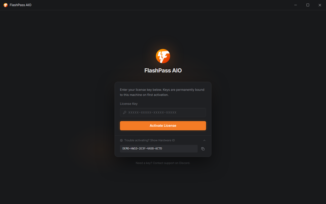 Hardware ID section expanded with copy button